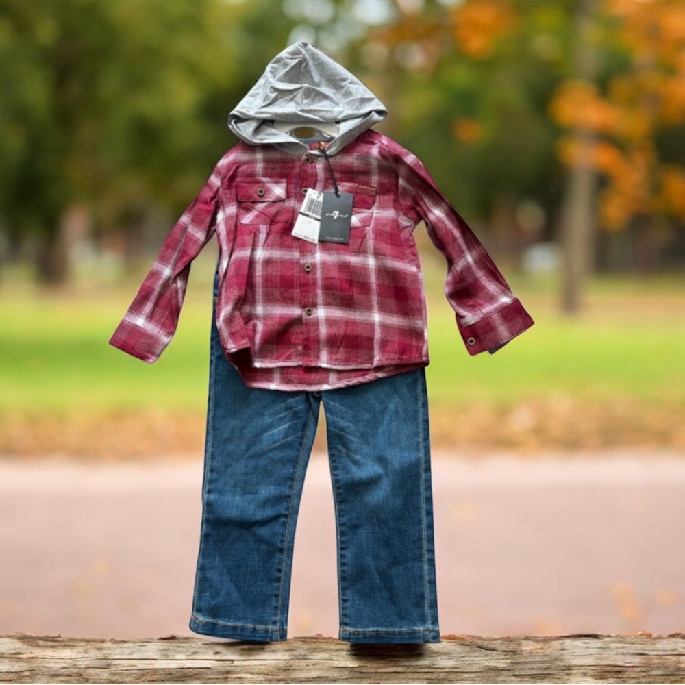 7 For All Mankind Toddler 2-Piece Plaid Shirt & Jean Set 24M NWT